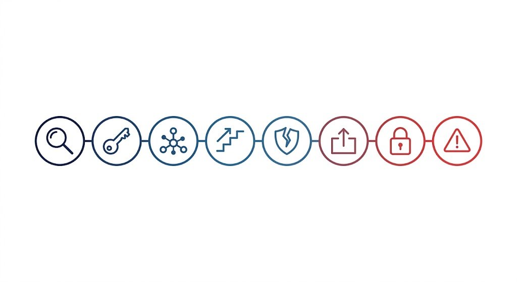 Monitoramento 24x7: O Que Acontece na Rede de TI da Sua Empresa de Madrugada? 1 Infográfico com a linha do tempo de um ataque noturno, das primeiras varreduras automatizadas até a criptografia dos arquivos ao amanhecer.